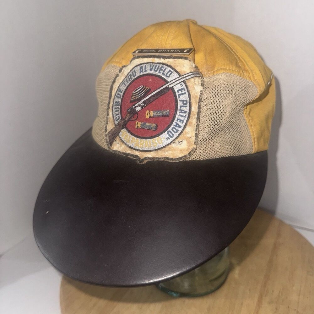 Vintage 60s 70s El Plateado Valparaiso Chile Shooting Club Leather Bill Hat Cap